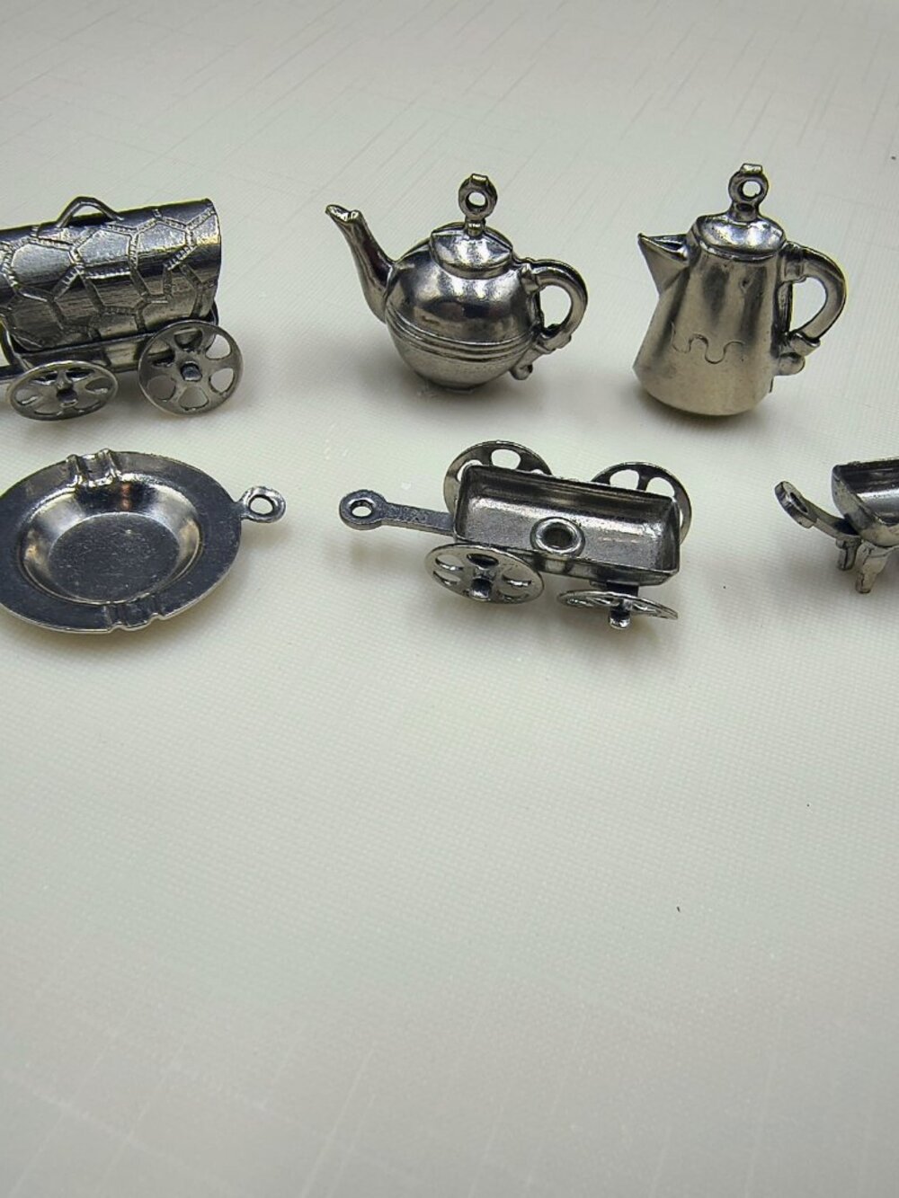 Lot of Unique Silver Tone Metal Charms - Covered Wagon Coffee Pot Ashtray Teapot
